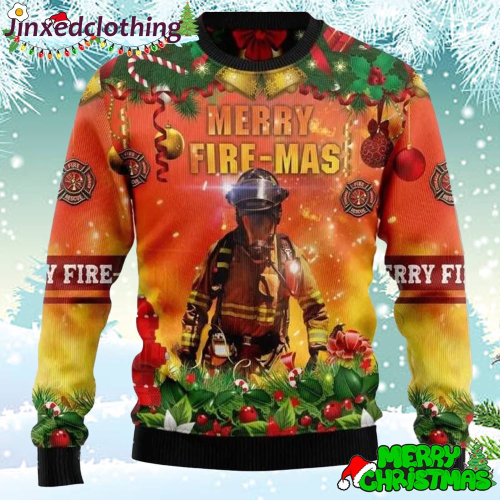 Merry Fire Mas Firefighter Ugly Sweater For Unisex 